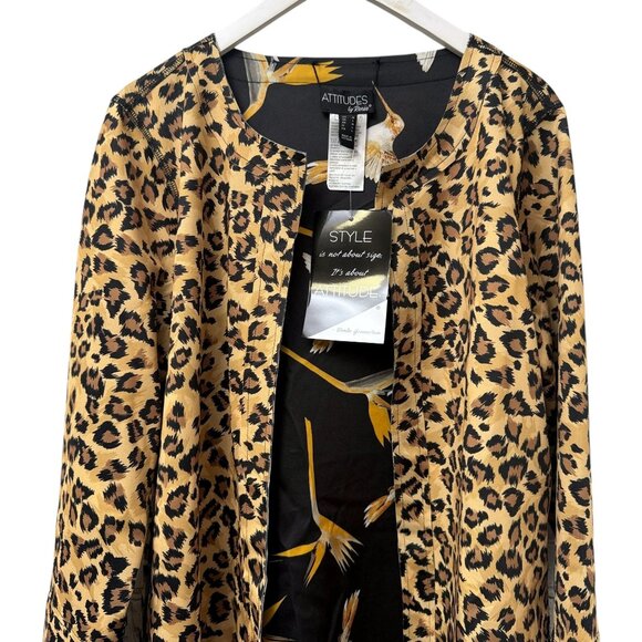 Attitudes zRenee Leopard Jacket Medium Reversible Bird Print Stretch Duster NWT - Picture 2 of 10